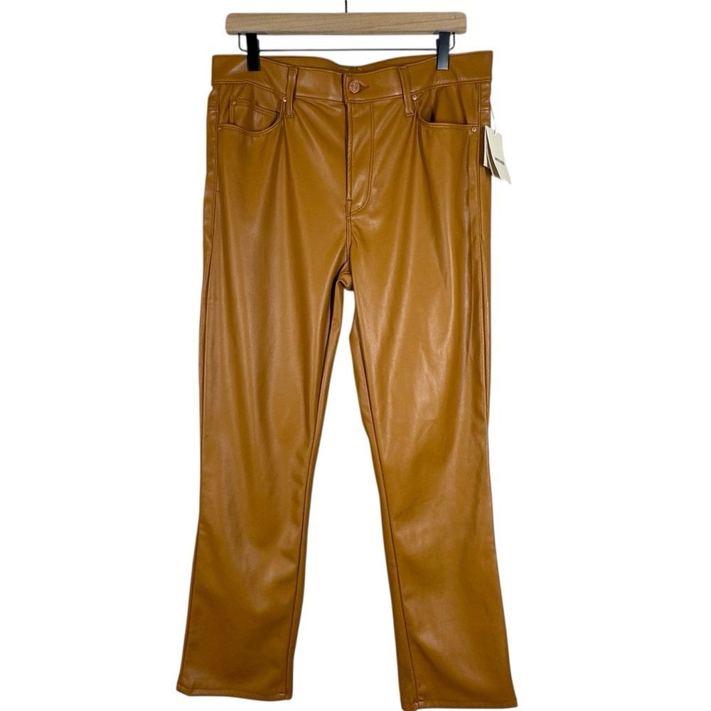 NWT Mother The Mid Rise Dazzler Ankle Wax On Wax Off Faux Leather Jeans Camel 33